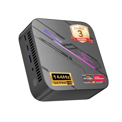 Blackview MP100 Mini PC Win 11 Pro, 32GB DDR4 1TB SSD Desktop PC, AMD Ryzen 5 7430U Computer, 4K 144Hz Triple Display, Office PC Rechner für Home Office & Business, Wi-Fi 6 & BT5.2, 3 Jahre Garantie