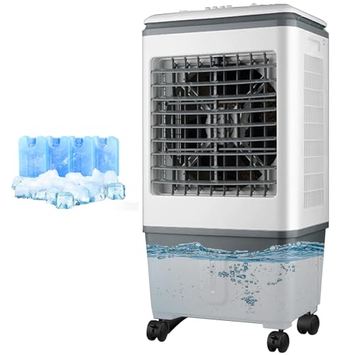 Kommerzieller Verdunstungsluftkühler-Ventilator, tragbarer Sumpfkühler mit 3 Geschwindigkeiten, Verdunstungskühler mit 120°-Oszillation, 3-in-1-Klimaanlage, großer Wassertank, leistungsstarker