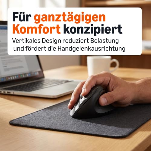 Amazon Basics Vertikale kabellose Computermaus für Laptop und Schreibtisch-PC, 6 Tasten, Rechtshänder, Geeignet für mittlere bis große Handflächen, Schwarz