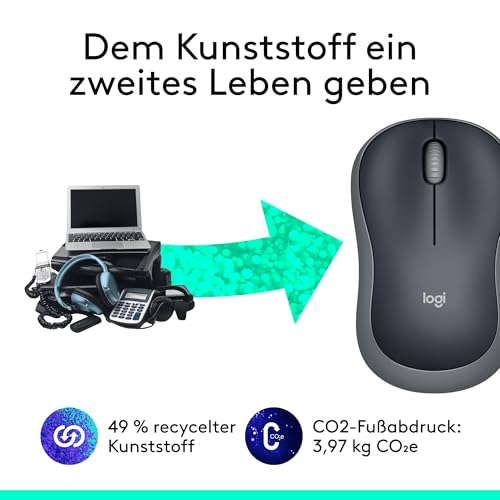 Logitech M185 Kabellose Maus, 2,4 GHz mit USB-Nano-Empfänger | 12 Monate Batterielaufzeit, 1000 DPI Optical Tracking, Für Links- und Rechtshänder, Kompatibel mit PC, Mac, Laptop - Grau