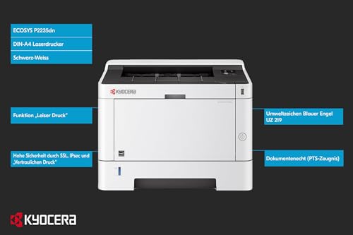 Kyocera Ecosys P2235dn Laserdrucker Schwarz Weiss, Drucker Schwarz Weiss mit Duplex-Einheit, 35 Seiten pro Minute. Laserdrucker Inkl. Mobile Print Funktion
