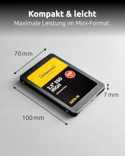 Intenso Interne 2,5" SSD SATA III High, 120 GB, 520 MB/Sekunden, Schwarz | Schnelle 6 Gbps Solid State Drive fuer PC & Laptop, geräuschlos, schock-resistent, Slim Design 7mm, 480 MB/s Schreiben
