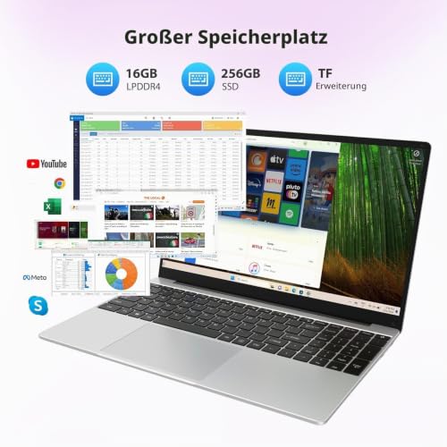 15,6 Zoll Laptop, Quad-Core N95(bis 3,4 GHz), 16GB RAM, 512GB SSD, Full-HD Display, beleuchtete Tastatur mit Nummernblock, 2,4G/5G WLAN, Bluetooth 5.0, Win 11 Notebook für Arbeit, Studium & Homeoffice