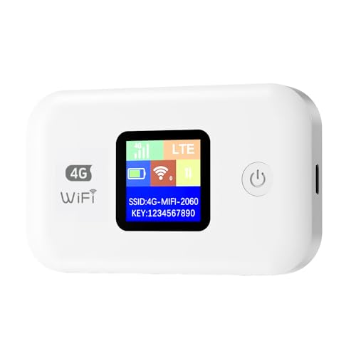 4G Mobiler WLAN Router, Tragbares WLAN für Unterwegs Ohne Vertrag, LTE Router 150 Mbps, 3000mAh Lange Akkulaufzeit, LCD Display, Mobiler Hotspot für Reisen, Camping, Hotels-Eisweiß