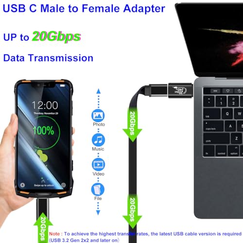 USB-C Stecker 10mm auf USB-C Buchse Adapter, 240W PD, 20Gbps, 4K Video | für iPhone 17 Air,16 Pro Max,15 Plus,iPad Pro/Air,Galaxy S26 S25 S24 S23 Ultra,Pixel 10A 9 Pro 8A 8 und mehr USB-C Geräte