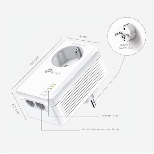 TP-Link Powerline Adapter Set TL-PA7027P KIT mit Steckdose AV1000, Gigabit-Port, Plug und Play, kompatibel mit allen HomePlug AV/AV2, ohne WLAN