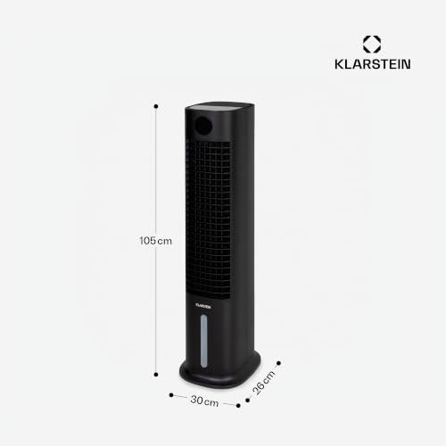 Klarstein Skytower Grand Smart Ventilator Mit Wasserkühlung – 4-in-1 Luftkühler, Luftreiniger & Luftbefeuchter, 460 m³/h, Wi-Fi & App-Steuerung, 8L Tank, Timer, Ionisator, Ideal für Räume, Schwarz