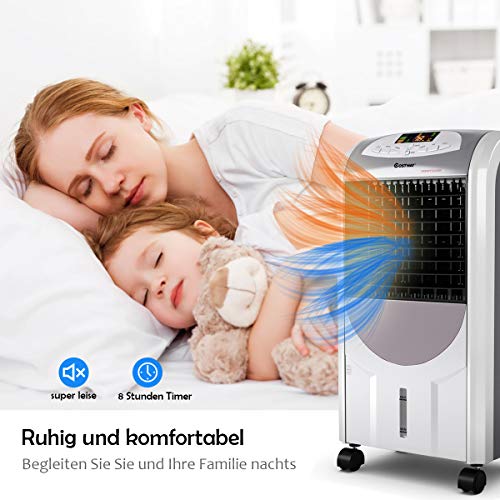 COSTWAY Mobile Klimaanlage ohne Abluftschlauch, 4 in 1 Luftkühler & Luftbefeuchter & Ventilator & Heizlüfter, 7L Wassertank, 8H Timer, Schwenkbereich: 70°, 3 Geschwindigkeiten, inkl. 2 Kühlakkus