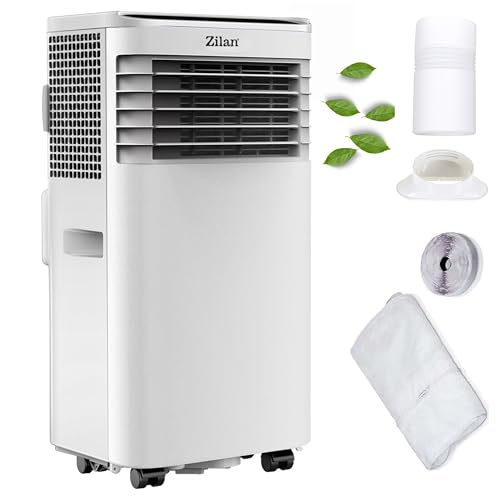 Zilan Mobile Klimaanlage 9000 BTU 3-in-1 Mobiles Klimagerät mit Abluftschlauch & Fensterkit – Kühlen, Entfeuchten & Ventilator, für Räume bis 50 m², 24h Timer, Schlafmodus, LED Display, Fernbedienung