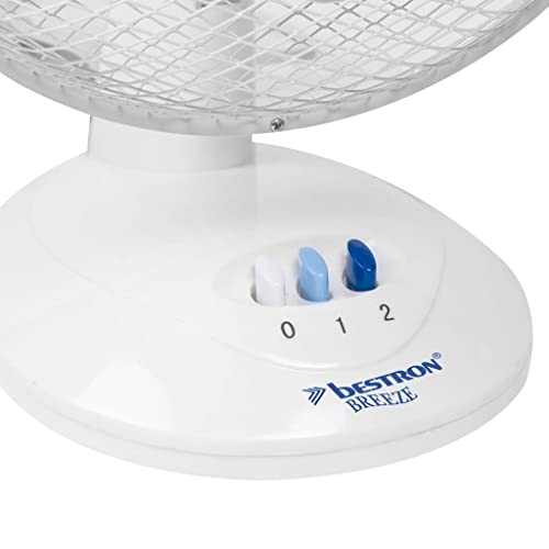Bestron Mobiler Tischventilator Ø 27cm, kleiner Ventilator 2 Geschwindigkeitsstufen & 75° Oszillation-Funktion, Höhe: 29 cm, 30W, DDF27W, Farbe: Weiß