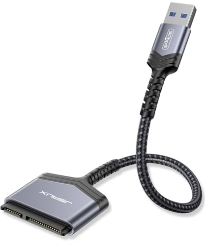 JSAUX SATA auf USB Adapter für 2.5 Zoll SSD und HDD Festplatten | USB 3.0 zu SATA III Festplatten Adapter Nylon Kabel [Unterstützt UASP] Kompatibel mit Windows, MacOS, ChromeOS, Linux-Grau
