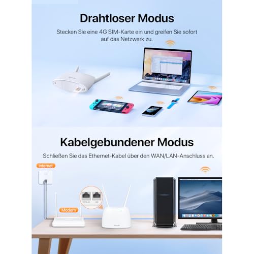 Tenda 4G07 4G SIM Router, LTE CAT4 WLAN AC1200 bis 150 Mbit/s, Dualband