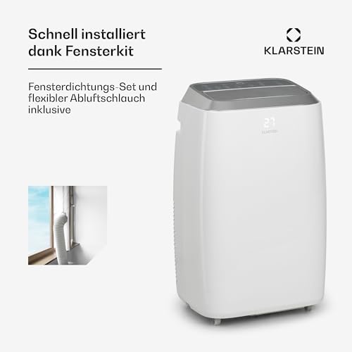 Klarstein Mobile Klimaanlage mit Abluftschlauch, 4-in-1 Klimagerät mit Ventilator, Luftentfeuchter & Nachtmodus, Kleine & Portable Klimaanlage für Wohnung & Büro, Niedriger Verbrauch, 12000 BTU