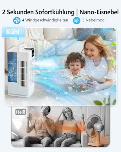 Aiorber Mobil Klimaanlage Mini Luftkühler: Ventilator mit Wasserkühlung 2000ml Wassertank-120°Oszillation, 4 Windstufen, LED, Timer-Fernbedienung Klimagerät ohne Abluftschlauch für Zuhause&Büro