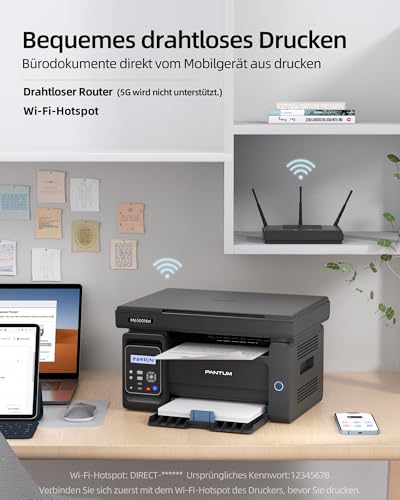 PANTUM M6500NW Laserdrucker Multifunktionsgerät mit Scanner und Kopierer,Drucker WLAN, Schwarz Weiss, Airprint, A4,22ppm