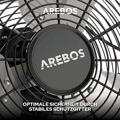 Arebos Bodenventilator Ø50 cm | Windmaschine | Ventilator | 3 Geschwindigkeitsstufen | hoher Luftdurchsatz | 100° einstellbarer Neigungswinkel | Schwarz