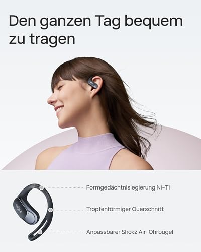 SHOKZ OpenFit Air Open-Ear-Kopfhörer mit Air-Ohrbügel, 8,7g leicht, Schwarz