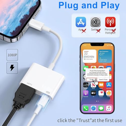 Loydia HDTV Adapter für iPhone, [MFi Zertifizierung] HDTV Digital AV Adapter Lightning 1080P Video Audio Sync Screen Converter mit Lightning Ladeanschluss, Kompatibel mit TV/HDTV/Monitor/Projector