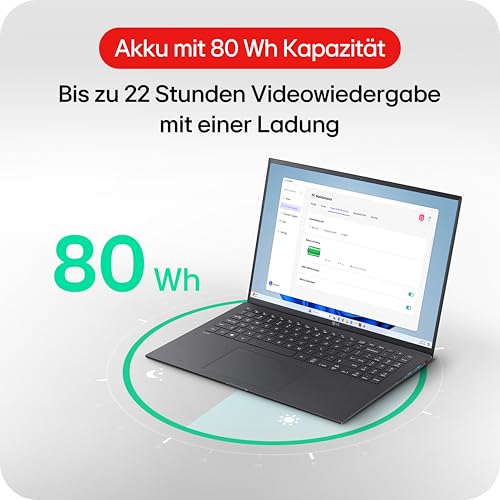 LG gram 16 16Z90RU-G.AA58G (16 Zoll) IPS Notebook, Intel Core i5-1334U, 16GB RAM, 1TB SSD, Intel Iris® Xe Graphics, federleicht (1,199 kg), 80 Wh, Thunderbolt 4, Schwarz
