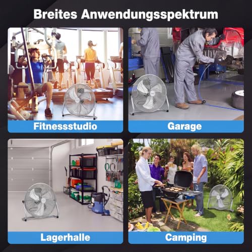 GYMAX Bodenventilator 57 cm, 160W Windmaschine mit 145° verstellbaren Ventilatorkopf, 3 Geschwindigkeitsstufen & schwerer Fuß, starker Luftstrom 11460 m³/h, Ventilator für Zuhause & Büro