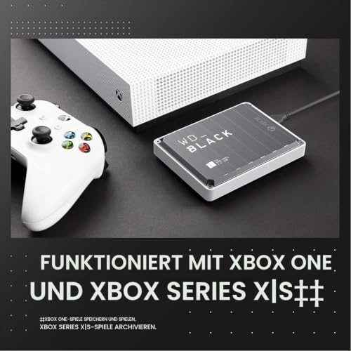 WD_BLACK P10 Game Drive Mechanische Festplatte for Xbox 5 TB (1 Monat Xbox Game Pass Ultimate, Übertragungsgeschwindigkeiten bis 130 MB/s, für Xbox) Schwarz mit weißem Rand