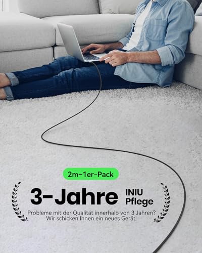 INIU USB C Kabel, 2m 100W PD3.0 Schnellladekabel USB C auf USB C Ladekabel | Nylon Geflochten, Ladekabel USB-C Ladegerät für iPhone 18 17 16 Pro Samsung Galaxy S26 S25 Pixel 10 iPad Air Pro MacBook usw.