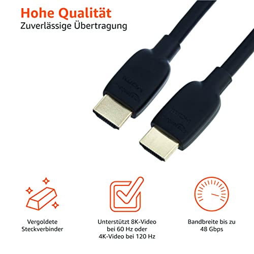 Amazon Basics HDMI-Kabel, 48 Gbit/s, Zertifiziert, Ultra-High-Speed, 8K bei 60 Hz, 4K bei 120 Hz, vergoldete Stecker, Ethernet-fähig, 0.9 m, Schwarz