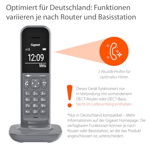 Gigaset CL390HX - Design DECT-Mobilteil mit Ladeschale - Fritzbox-kompatibel - Schnurloses Telefon für Router und DECT-Basis - 2 Akustik-Profile, grau [Deutsche Version] [Ohne Basis]