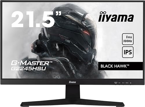 iiyama G-Master Black Hawk G2245HSU-B2 Full-HD IPS Gaming-Monitor | 54,5 cm, 21,5“,100Hz, 1ms MPRT, HDMI, DP, USB2.0, Lautsprecher, Kopfhöreranschluss, Adaptive Sync, Black Tuner, VESA, schwarz