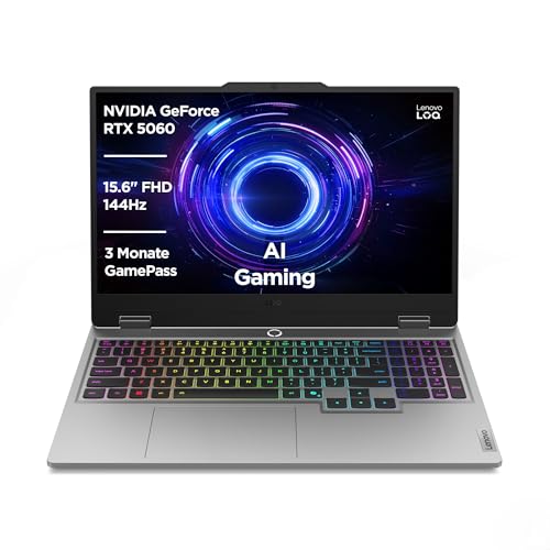 Lenovo LOQ Gaming AI Laptop | 15.6" Full HD 144Hz | NVIDIA GeForce RTX 5060 8GB | Intel Core i7-13650HX | 32GB RAM | 1TB SSD | Win11 | QWERTZ | RGB-beleuchtete Tastatur | Grau | 3 Monate GamePass