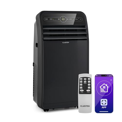 Klarstein Metrobreeze New York Smart 12k Mobile Klimaanlage – 12000 BTU, 35-59 m², App & Alexa Steuerung, 3-in-1 Kühlung, Ventilator & Entfeuchter, Energieeffizienz A, Leise, Abluftschlauch, Schwarz