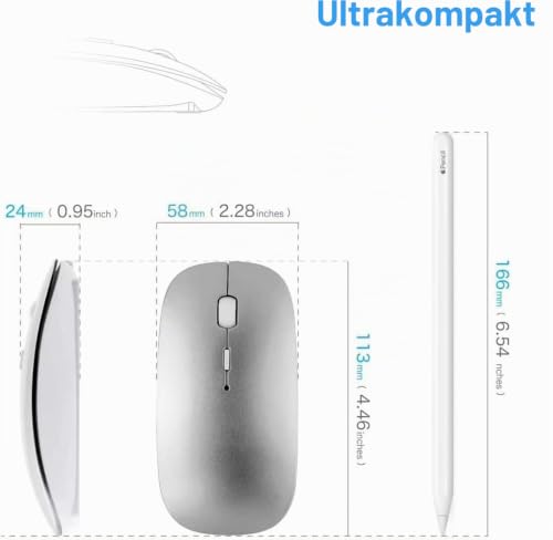 AE WISH ANEWISH 2.4G Kabellos Bluetooth Maus USB-C & USB-A fur Mac/iPad/iPhone/PC/Computer, wiederaufladbar geräuschlos Mini Mouse für Windows/Linux/Android, 3 DPI Einstellbares Bluetooth 5.0