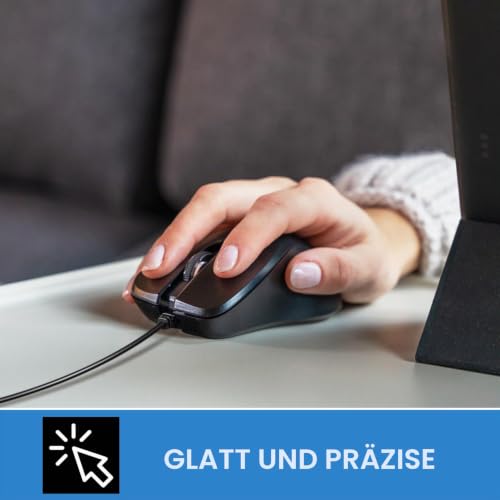 Perixx PERIMICE-221C Kabelgebundene Ergonomische Maus mit USB Typ-C Anschluss - 1,5 Meter Kabel - Optisches 1000 DPI Design - Schwarz