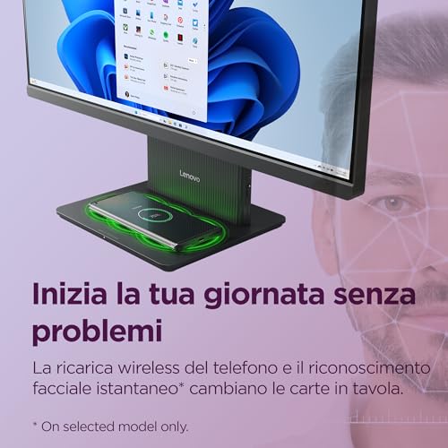 Lenovo IdeaCentre Desktop-PC All-in-One, Display 27 Zoll FHD, AMD Ryzen 5 7535HS, 512 GB SSD, RAM 16 GB, Ladestation für Smartphone, kabellos, Speakers, WiFi 6, Windows 11 H, kabellose Tastatur + Maus