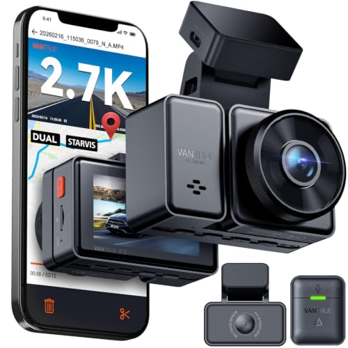 VANTRUE E2 2.7K+2.7K Dashcam vorne hinten, WDR Nachtsicht mit Fernbedienung | Dash cam Dual 1944P Front und Hinten, 5GHz WiFi 9MB/S GPS, 24/7 Parküberwachung, G Sensor, Sprachbefehle, 2.45’’