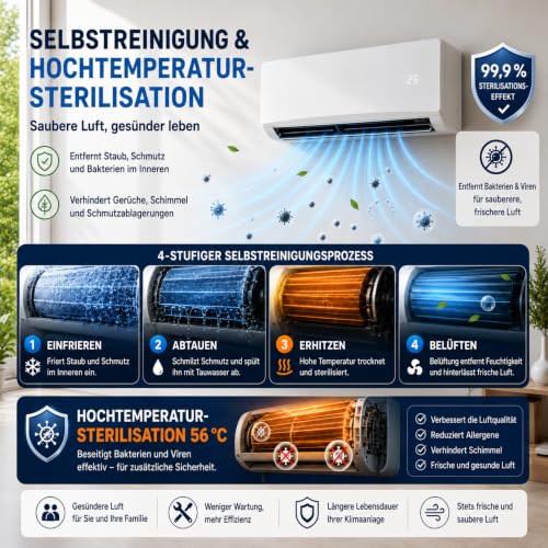 DreamGoods Split Airco - Klimaanlage ohne Ablaufschlauch - Wechselrichter Klimaanlage 12.000 BTU - Kühlen & Heizen - Luftentfeuchter - Außengerät