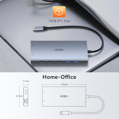 Dockingstation Laptop 2 Monitore, 15 in 1 Docking Station Triple Display | USB C Hub Adapter mit Zwei HDMI, 8K DisplayPort, Ethernet, PD, 5USB, USB C, SD TF Kartensteckplatz, Audio und Ein/Aus Taste