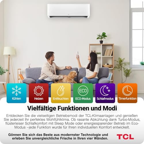 TCL BreezeIn Split Klimaanlage 12000 BTU (3,4 kW) - Quick Connect Set (5m) - R32 Vorbefüllt - Heizen & Kühlen - App & Alexa Steuerung