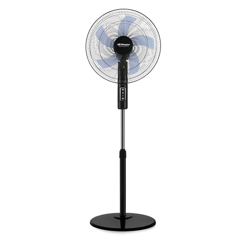 Orbegozo SF 1140 Standventilator, 3 Geschwindigkeiten, leise, schwenkbarer Schwenkkopf, höhenverstellbar, 45 W, Schwarz