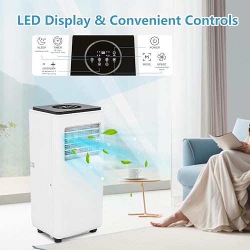 Tragbare Klimageräte 8000 BTU, Energieeffiziente AC-Einheit mit Fernbedienung, 24H Timer, Leiser Betrieb für Schlafzimmer, Büro, Schlafsaal bis zu 350 Sq.Ft, Weiß (8.000 BTU Black Top)