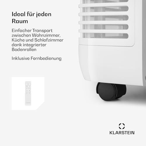 Klarstein Mobile Klimaanlage mit Abluftschlauch, 3-in-1 Klimagerät mit Ventilator, Luftentfeuchter & Nachtmodus, Kleine & Portable Klimaanlage für Wohnung & Büro, Niedriger Verbrauch, 12000 BTU