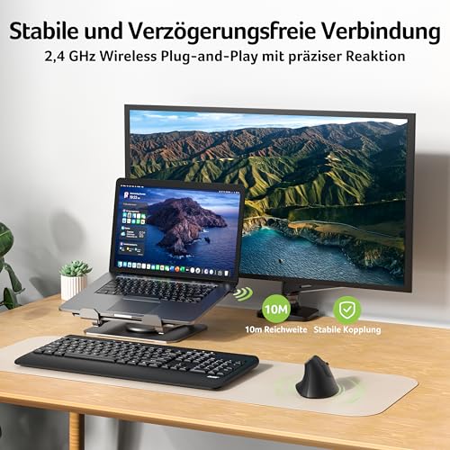 Acer 2.4G Ergonomische Maus, Vertikale Optische Maus Kabellos 1600 DPI, Wiederaufladbar Wireless Mouse, Funkmaus mit USB-A Empfänger für PC und Laptops, Kompatibel mit Windows, macOS, Linux usw.