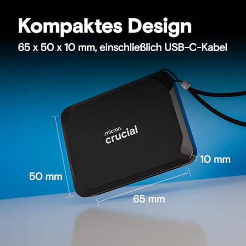 Crucial X9 2TB Externe SSD Festplatte, bis zu 1050MB/s, kompatibel mit PC, Mac und Spielekonsolen, Portable Solid State Drive, USB-C 3.2 - CT2000X9SSD902