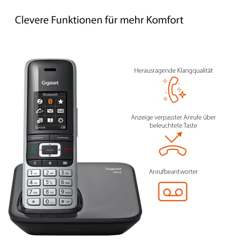 Gigaset S850 - Schnurloses Telefon ohne Anrufbeantworter - extragroßes Adressbuch - Headsetanschluss & Reichweitenwarnton - Freisprechfunktion - optisches Signal für entgangene Anrufe, platin-schwarz