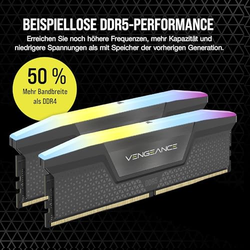 CORSAIR VENGEANCE RGB DDR5 RAM 64GB (2x32GB) Bis zu 6000MHz CL40-40-40-77 1.35V AMD EXPO Intel XMP 3.0 Desktop-Arbeitsspeicher – Grau (CMH64GX5M2B6000Z40)