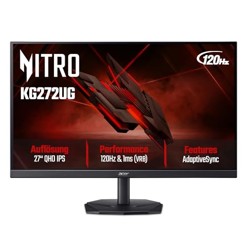 Acer Nitro KG272UG Gaming Monitor 27 Zoll (68,6 cm) WQHD, 120Hz | 27 Zoll (68,6 cm Bildschirm) WQHD, 120Hz, 1ms(VRB), HDMI 2.0, DP 1.2, AdaptiveSync