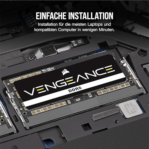 CORSAIR Vengeance SODIMM DDR5 RAM 24GB (1x24GB) Bis zu 5600MHz CL48-48-48-90 1.10V Intel XMP 3.0 Laptop-Speicher – Schwarz (CMSX48GX5M2A5600C48)
