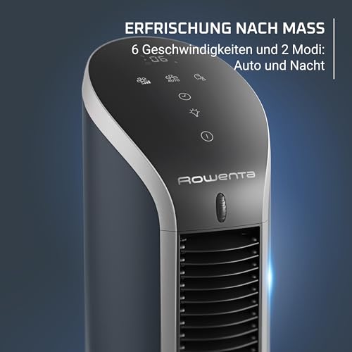 Rowenta Eole Compact Turmventilator, 35 dB(A), Luftstrom bis 5m VU6220 | 6 Geschwindigkeiten & 2 Modi, 8-Stunden-Timer, LED-Display, Oszillation, Einfache, intuitive Bedienung, Farbe: Schwarz/Weiß
