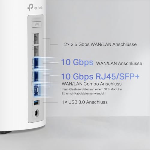 TP-Link Deco BE85 Wi-Fi 7 Mesh WLAN, BE19000 Tri-Band-Router und Repeater (10 Gbit/s Ethernet/Glasfaser-Port, 19 Gbps Wi-Fi-Geschwindigkeit, WPA3, 320 MHz Kanäle, 6 GHz)