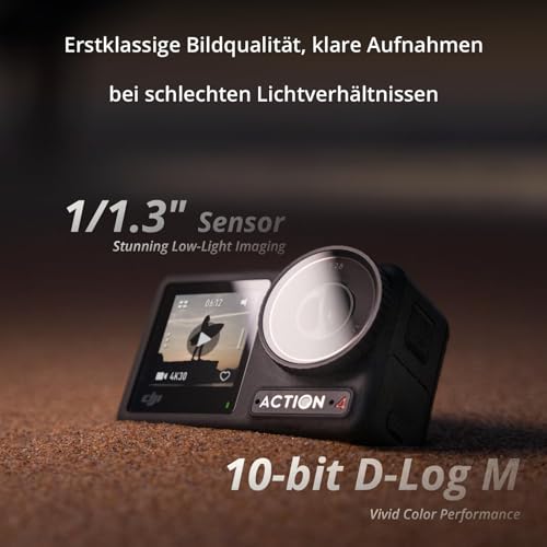 DJI Osmo Action 4 Essential-Combo, 4K/120fps Action-Kamera | 1/1,3-Zoll-Sensor, Low-Light-Aufnahmen, 10-Bit- und D-Log M-Farbleistung, langlebiger 1.770 mAh-Akku